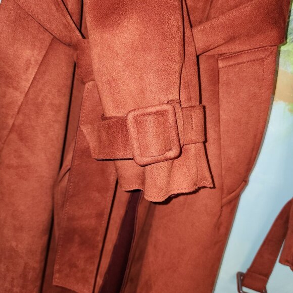 Forever 21 Women's Suede-Like Rust Trench Coat With Belt Size S - Picture 9 of 12